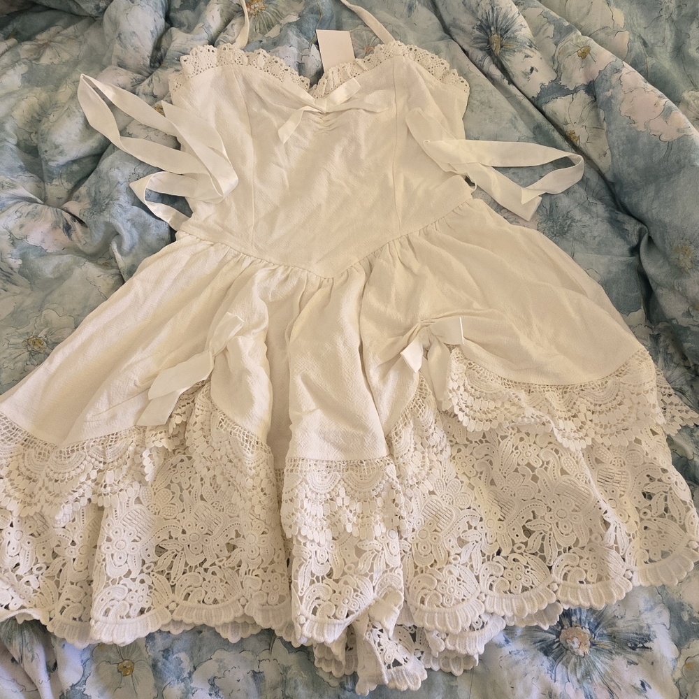 Fashion Brand Company White Moulin Rouge Halter Mini Dress Medium